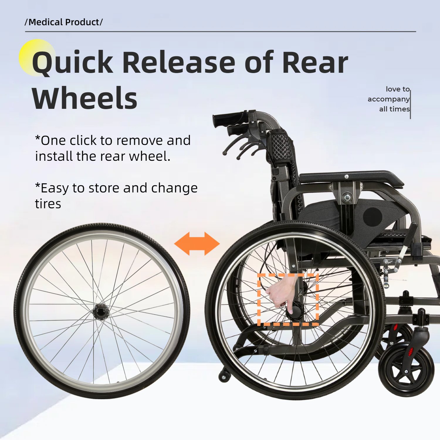 Premium Lightweight Foldable Transport Wheelchair Square Tube Design With Double Brakes Adjustable Handrail & Breathable Seat Ideal For Disabled & Post Surgery Recovery - Black / Gray - Image 5