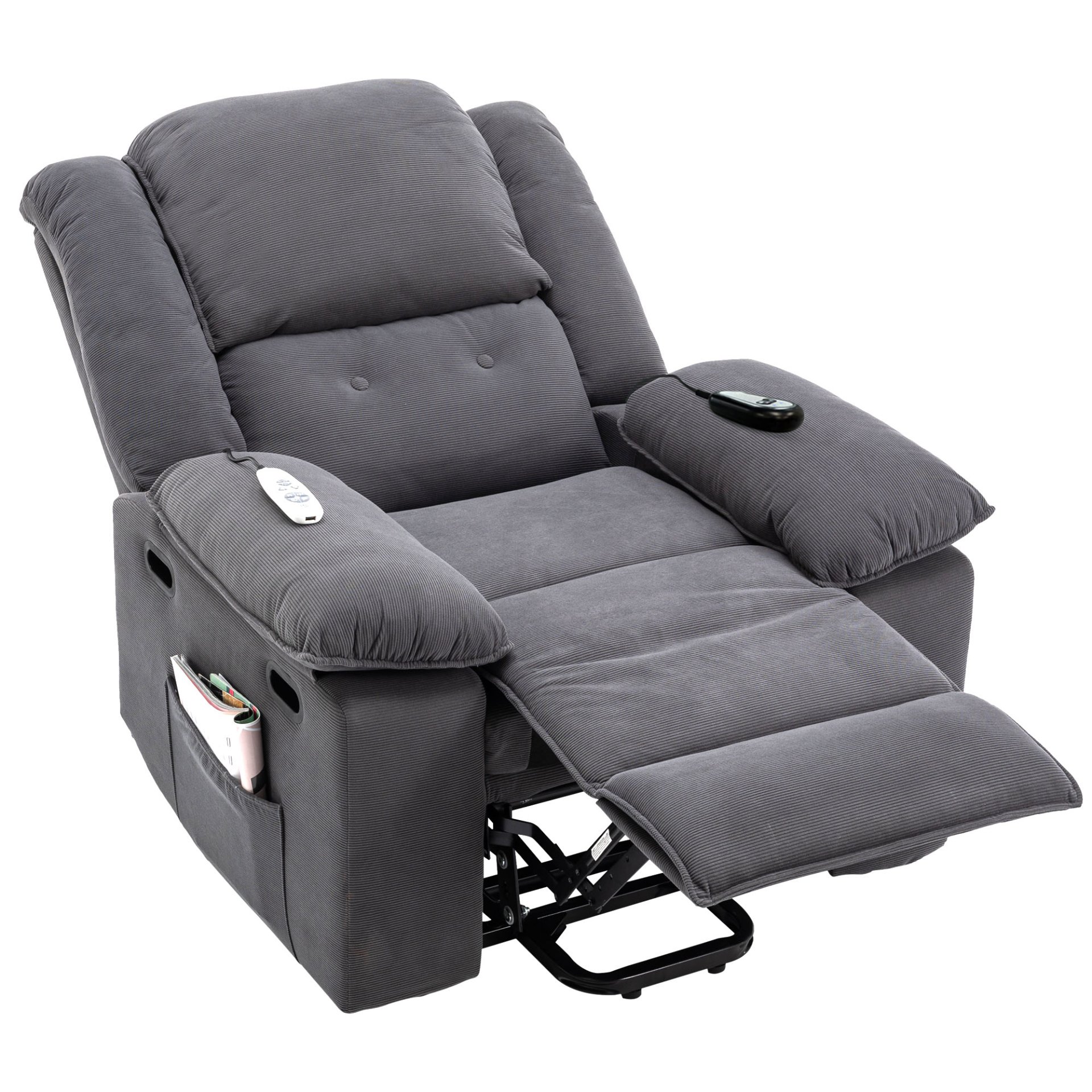 Massage Recliner, Power Lift Chair With Adjustable Massage And Heating Function, Recliner Chair With Infinite Position And Side Pocket - Gray - Image 16