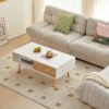 41.34" Rattan Coffee Table, Sliding Door For Storage, Solid Wood Legs, Modern Table For Living Room - White - Image 6