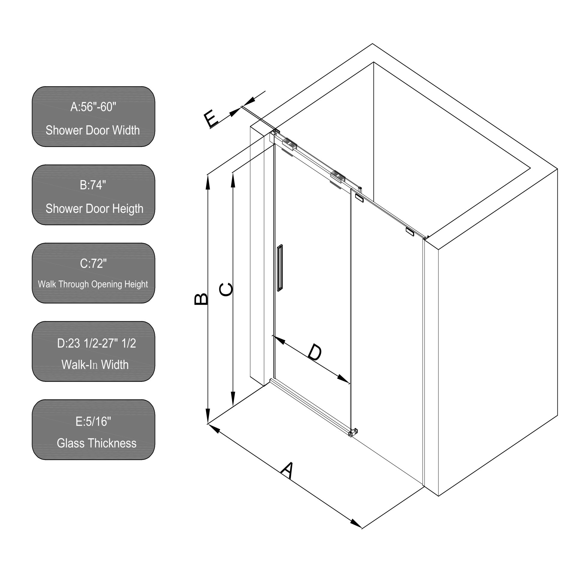 Semi Frame Single Sliding Shower Door - Brushed Nickel - Image 4