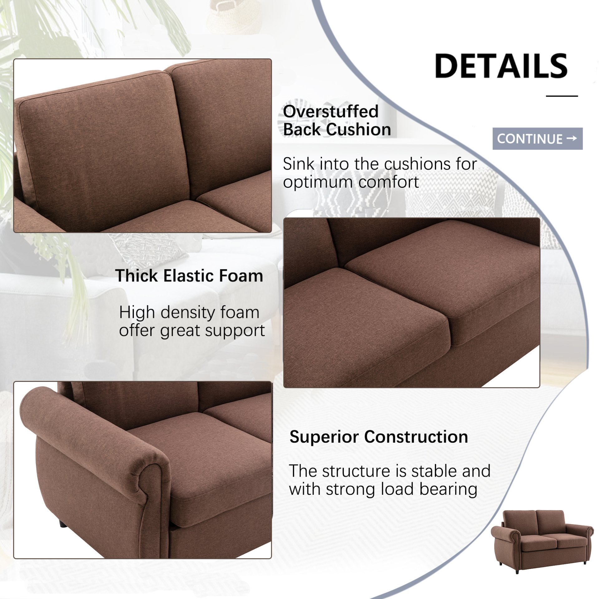 Pull Out Sofa Bed Loveseat Sleeper With Twin Size Memory Mattress With Two USB Ports For Living Room Spaces - Brown - Image 5