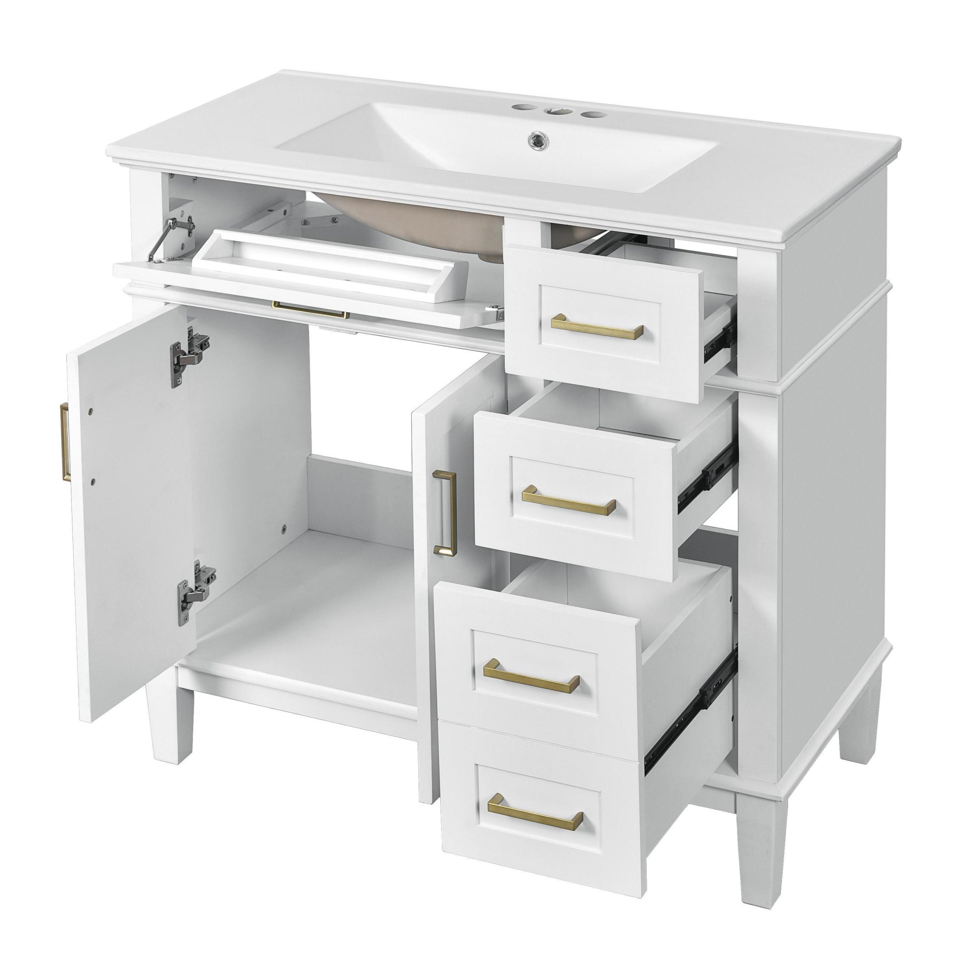 Bathroom Vanity With Sink, Soft Close Doors, And Storage Drawers, 36" - White - Image 13