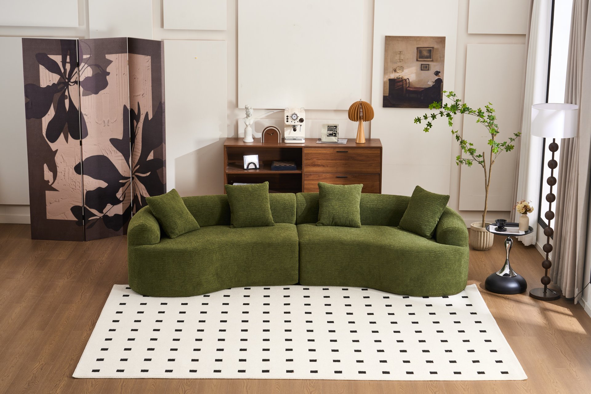 4 Seater Sofa With Chenille Fabric, 30D, 60 Hardness Full Sponge, 4 Pillow For Living Room, Home Furniture Sleeper Sectional Sofa For Apartment - Green - Image 23
