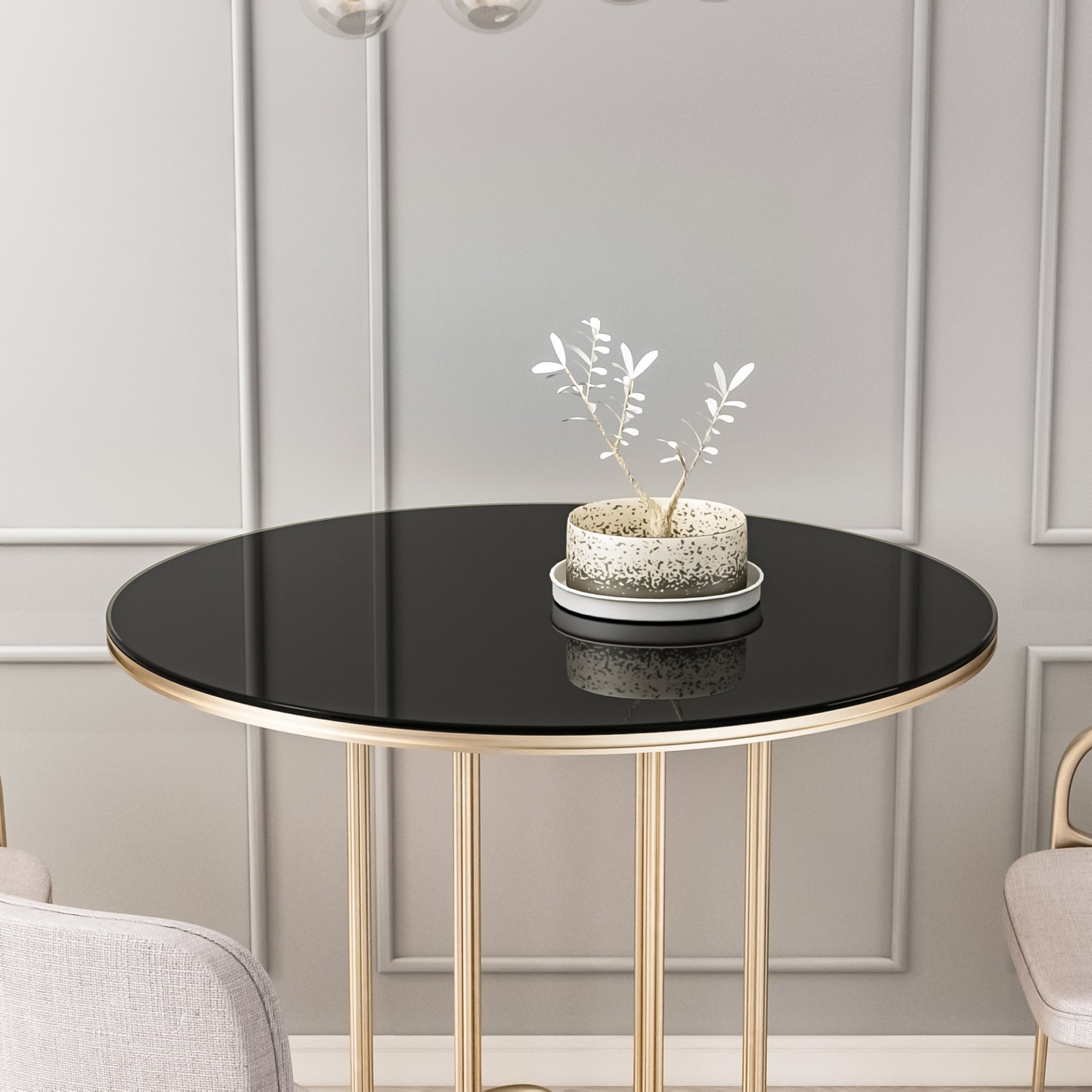 36" Round Tempered Glass Table Top Black Glass 1 / 4" Thick Round Polished Edge - Black - Image 2