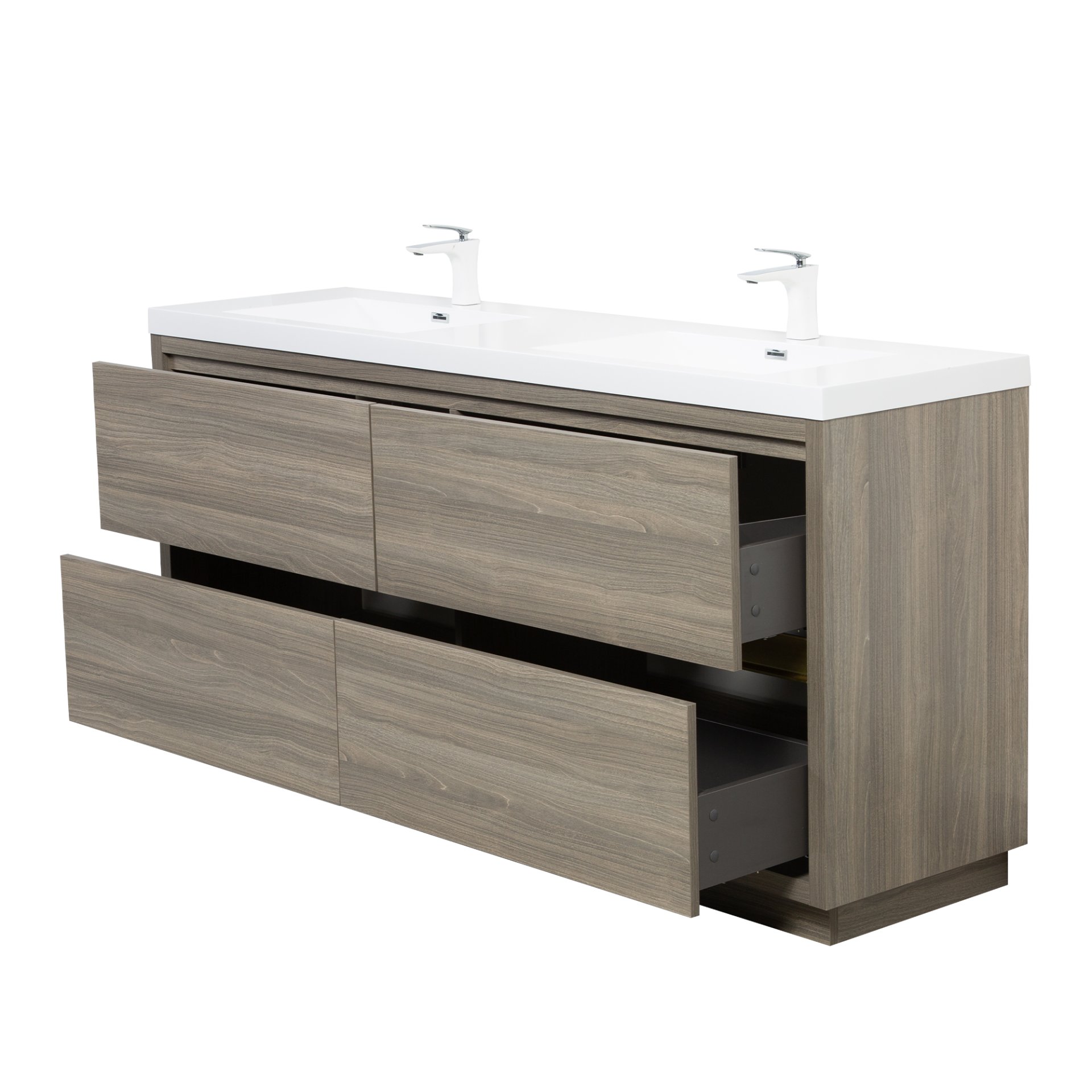 Freestanding Bathroom Vanity With Sink, Bathroom Storage Vanity Cabinet With Stone Resin Countertop And Soft Close Drawers - Ash Gray - Image 11
