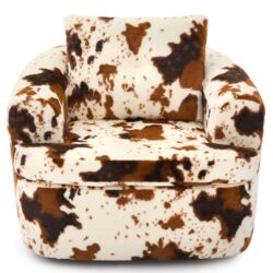 360° Swivel Accent Barrel Chair With Dual Layer Cushion, Round Seating For Living Room - Beige / Brown