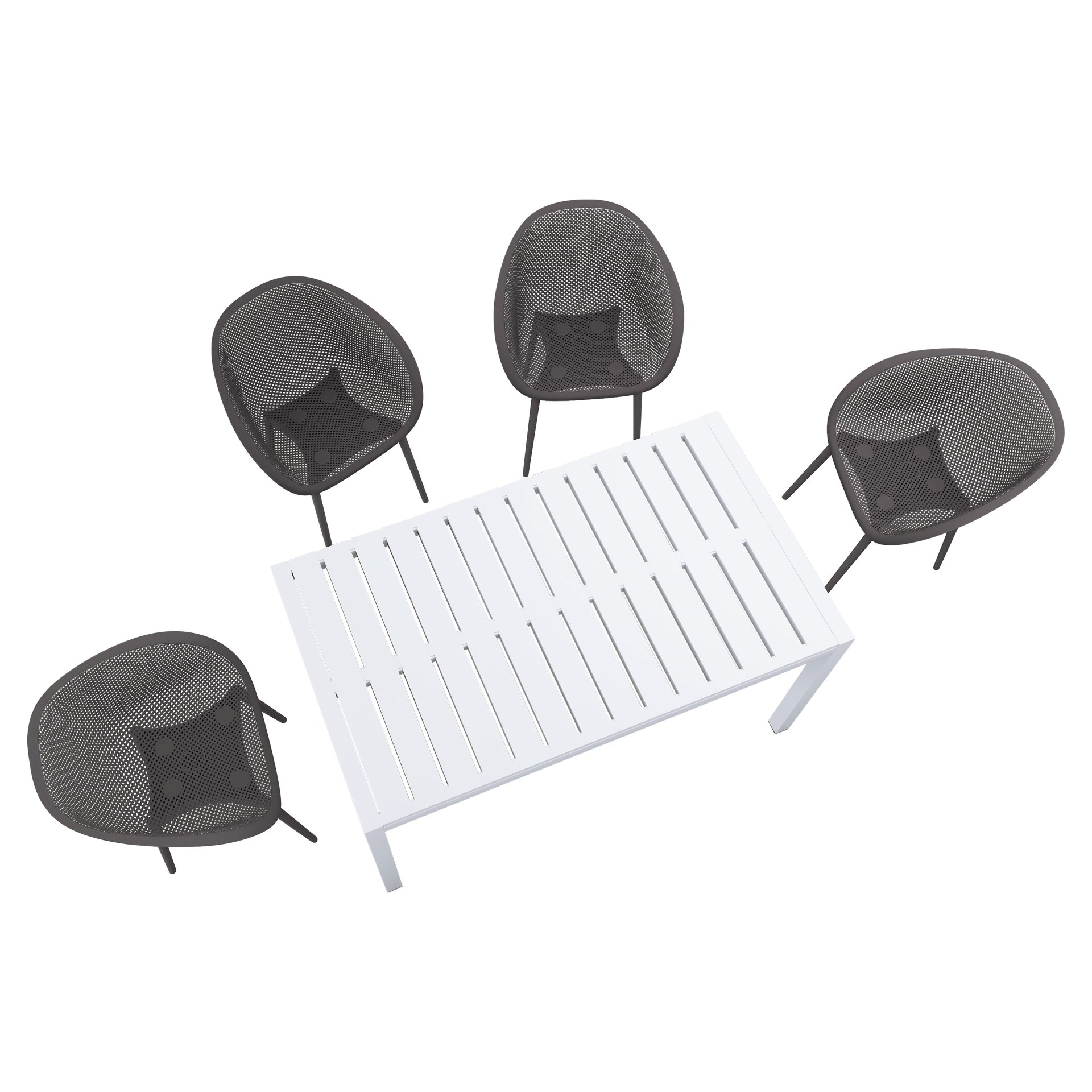 4 Pack Lounge Chair Set With Long Table - Warm Grey / White - Image 5