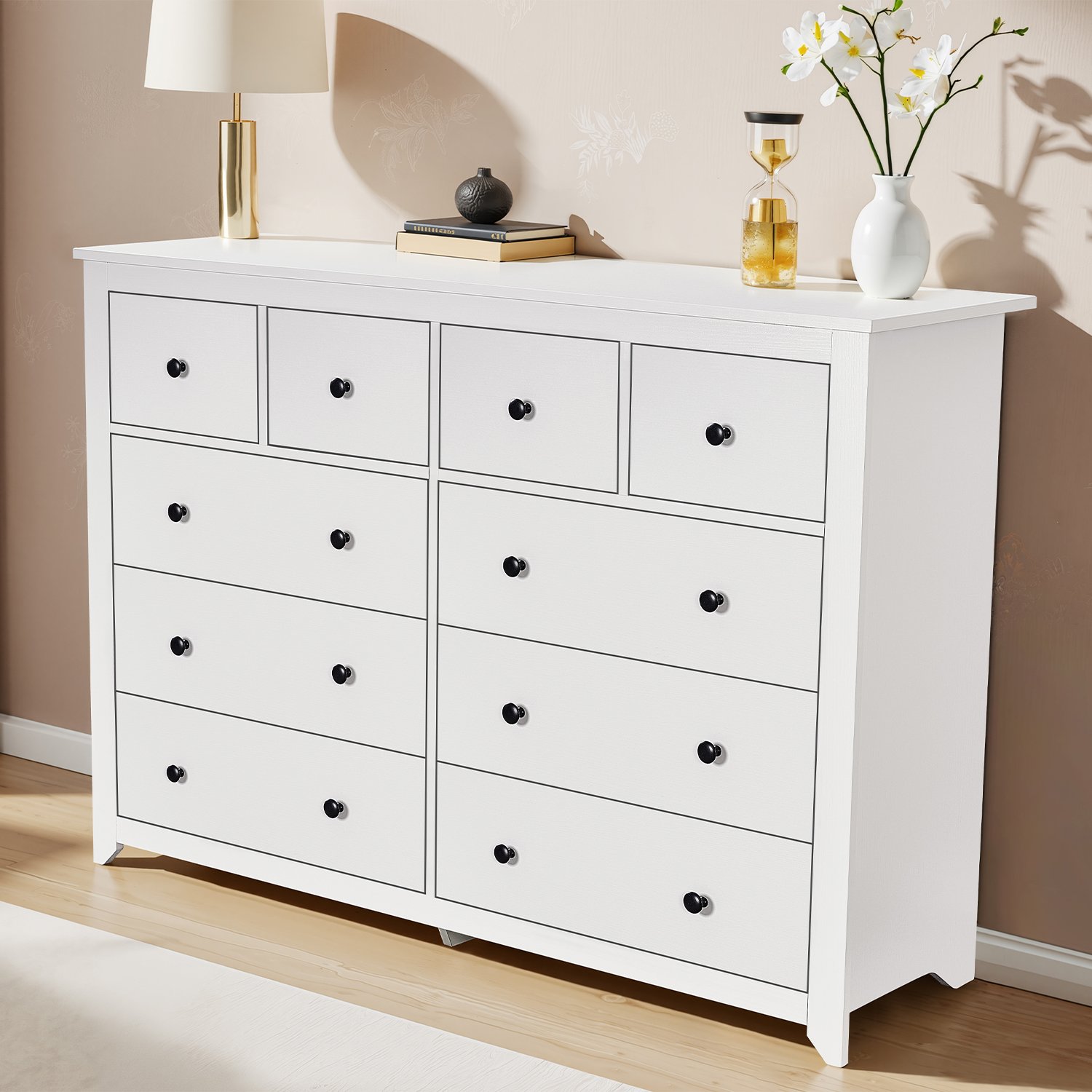 9 Drawer Dresser For Bedroom Ample Storage Wide Chest, Sturdy & Safe - Antique White - Image 4