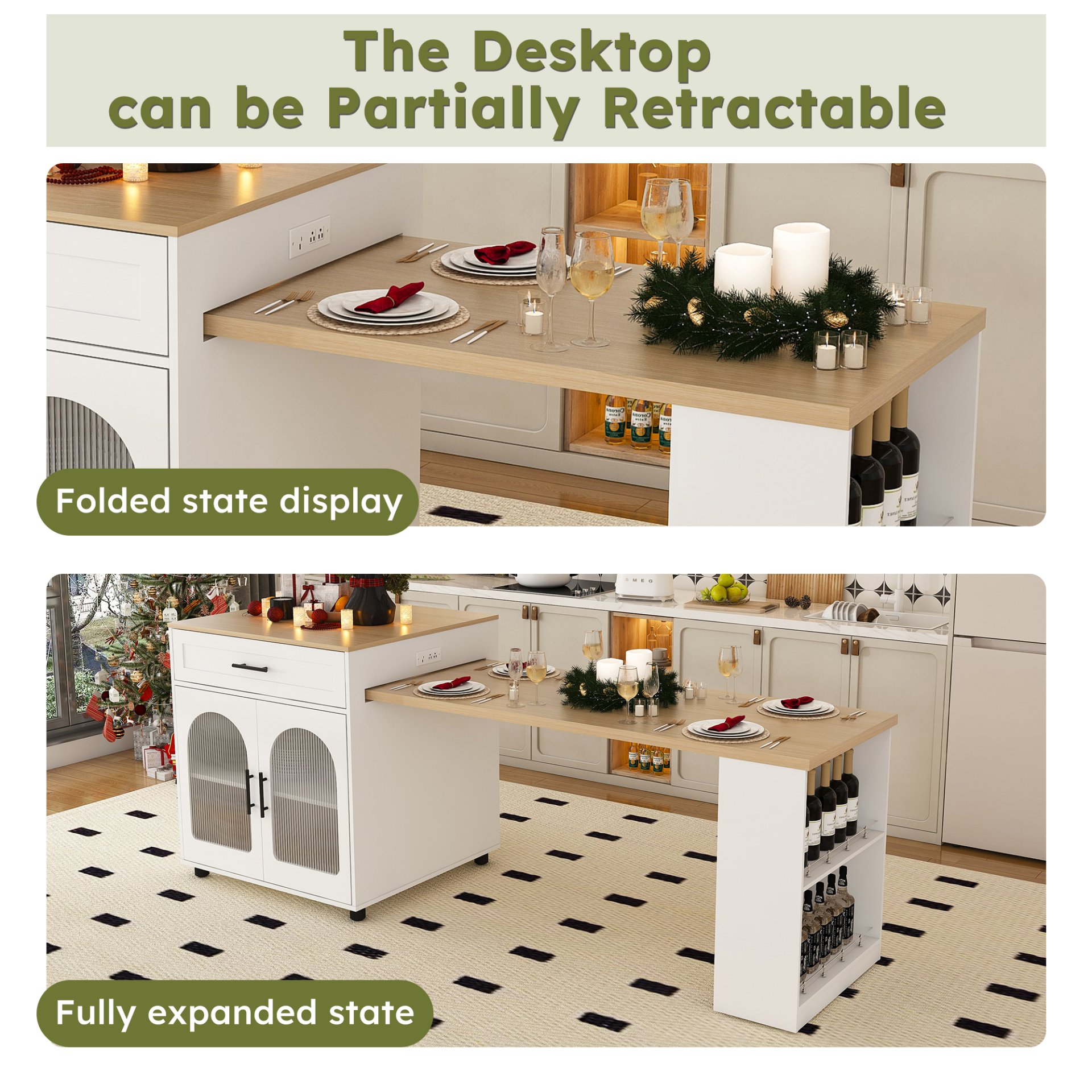 Expandable Kitchen Island With Dining Table - White - Image 11