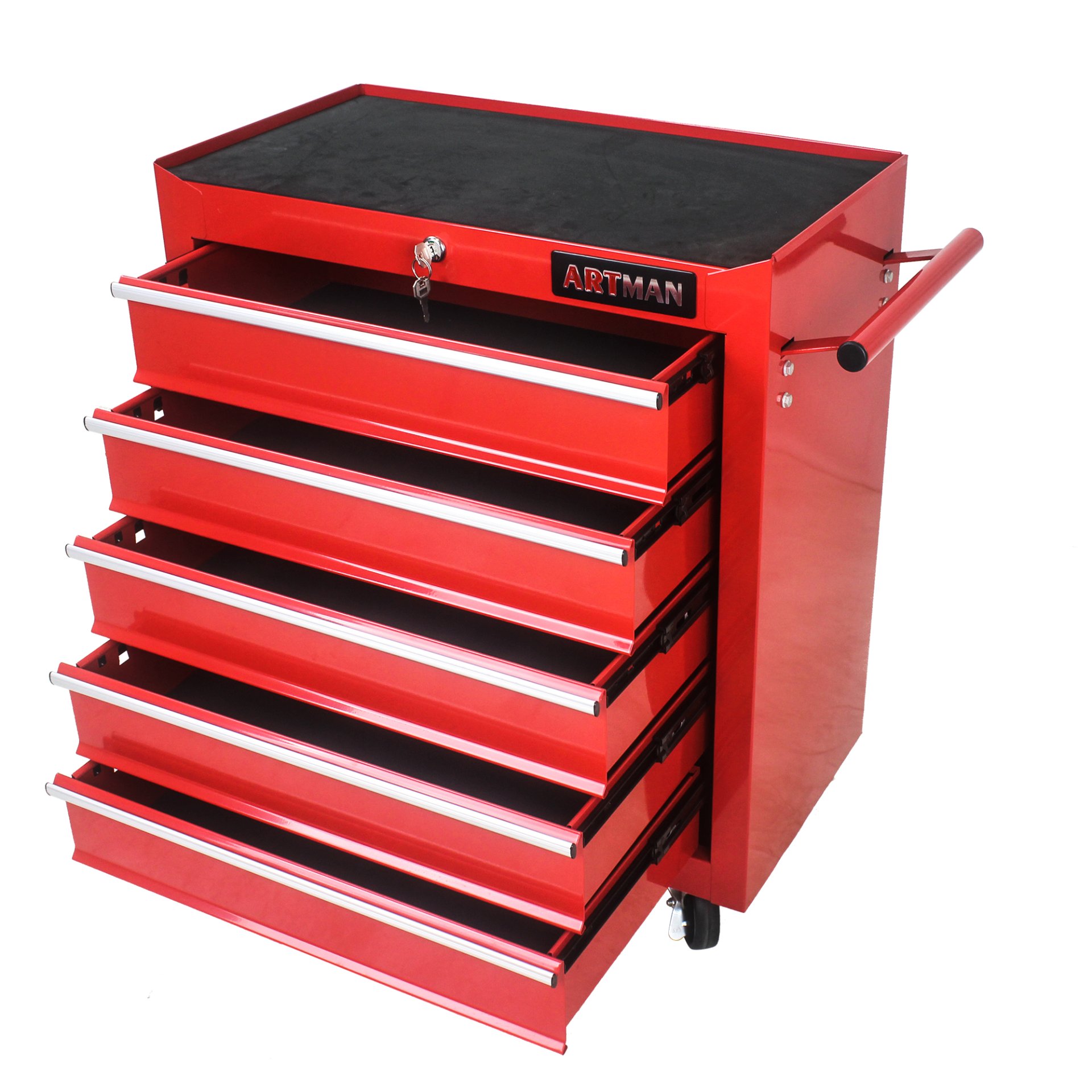 5 Drawers Multifunctional Tool Cart With Wheels - Red - Image 4