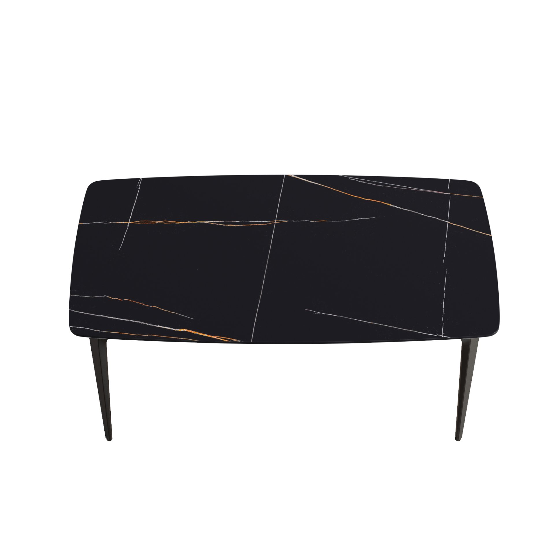 63" Artificial Stone Black Curved Black Metal Leg Dining Table, 6 People - Black - Image 5