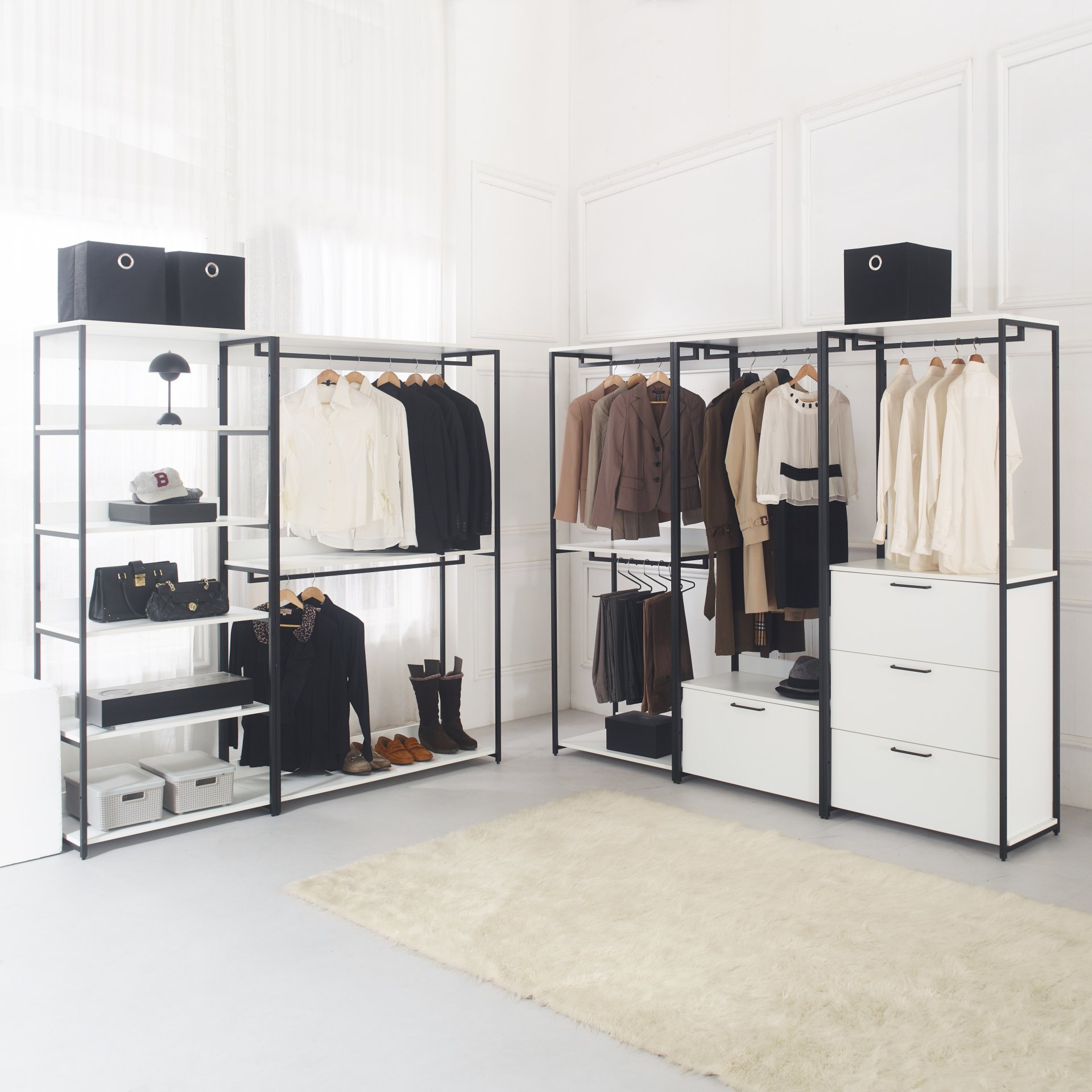 Fiona - Modern Walk In Closet With 5 Shelves And Metal - White - Image 2