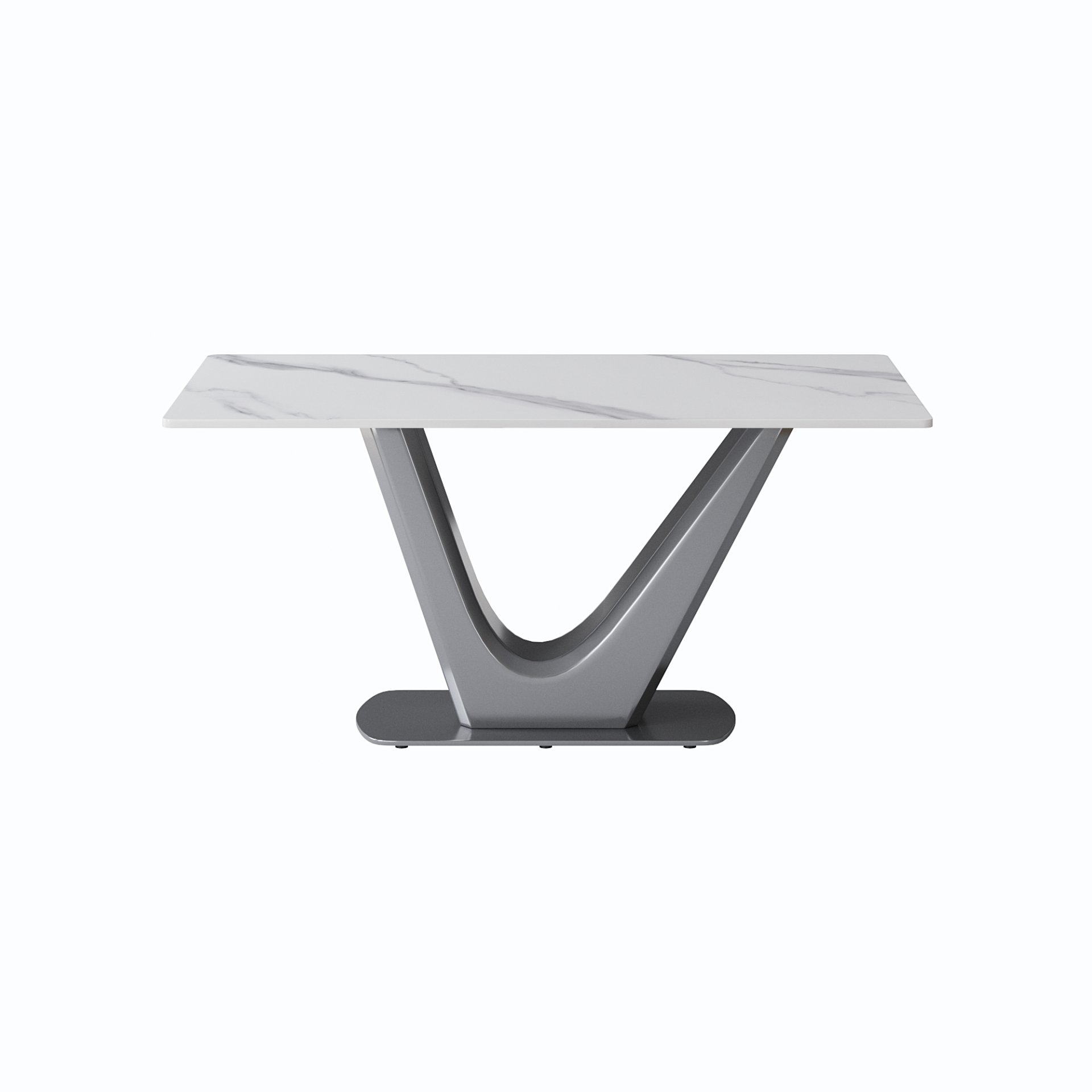 63" Modern Artificial Stone Panel V-Shaped Metal Legs, Can Accommodate 6-8 People - White / Gray - Image 5