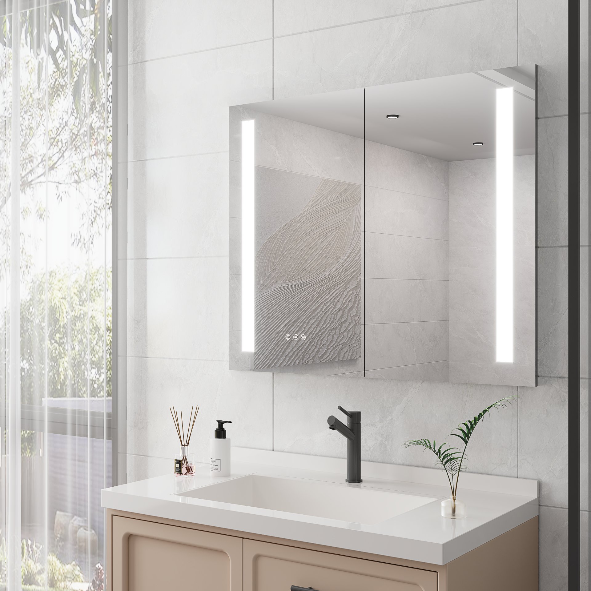 36" X 30" Medicine Cabinet With LED Vanity Mirror, Anti-Fog, Dimmable, Recessed Or Surface Mount, Aluminum 3000K~6000K Lighted Double Door Bathroom Cabinet With Touch Switch - Silver - Image 4