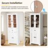 Bathroom Storage Cabinet, Adjustable Shelves & Drawer, Freestanding Linen Tower - White - Image 8