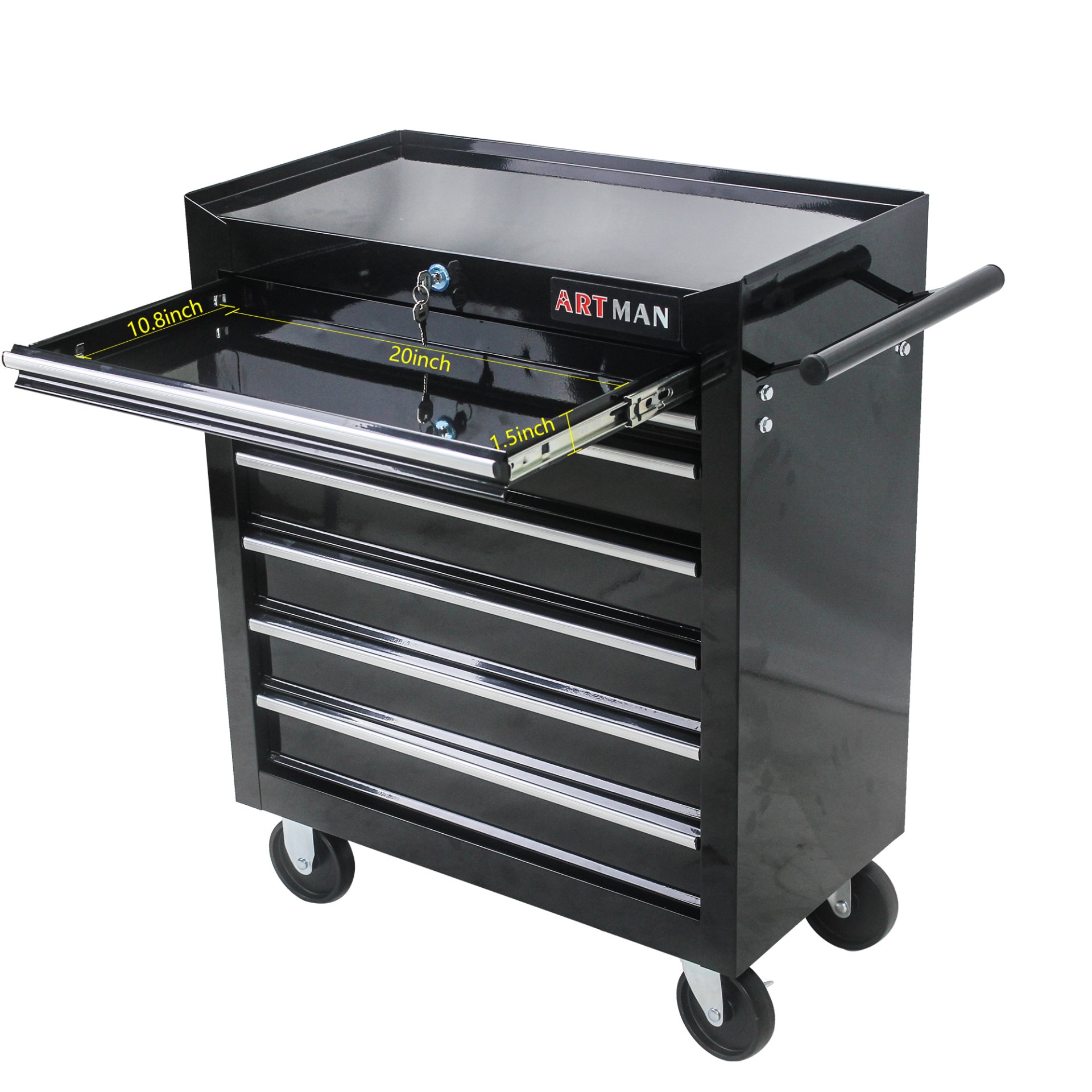 7 Drawers Multifunctional Tool Cart With Wheels - Black - Image 4