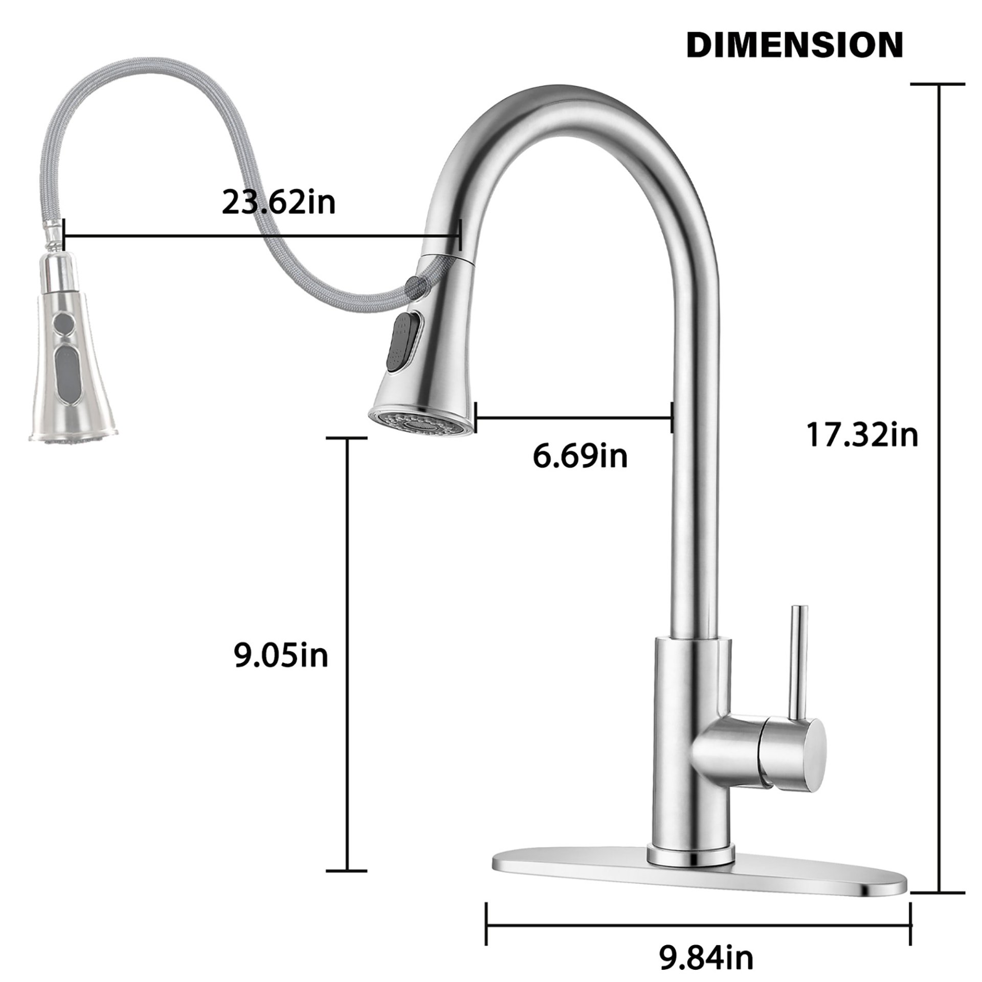 Classic High Arc Kitchen Faucet With Pull Down Sprayer, Stainless Steel - Brushed Nickel - Image 3