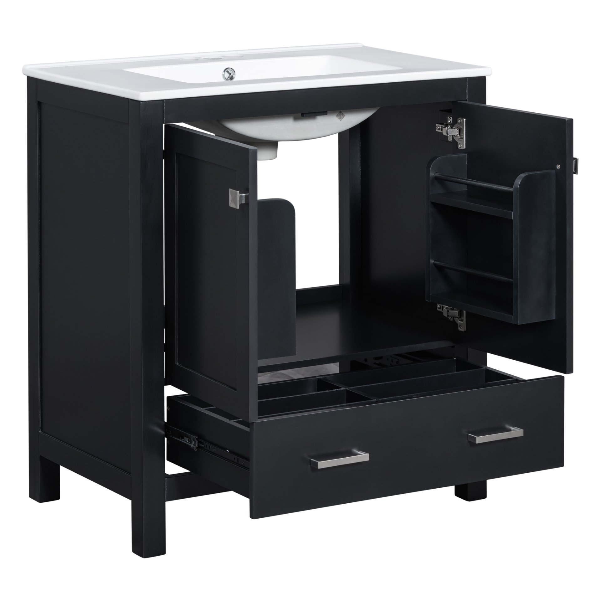 Bathroom Vanity With Single Sink, Combo Cabinet Undermount Sink, Bathroom Storage Cabinet With 2 Doors And A Drawer, Soft Closing, Multifunctional Storage, Solid Wood Frame - Black - Image 18