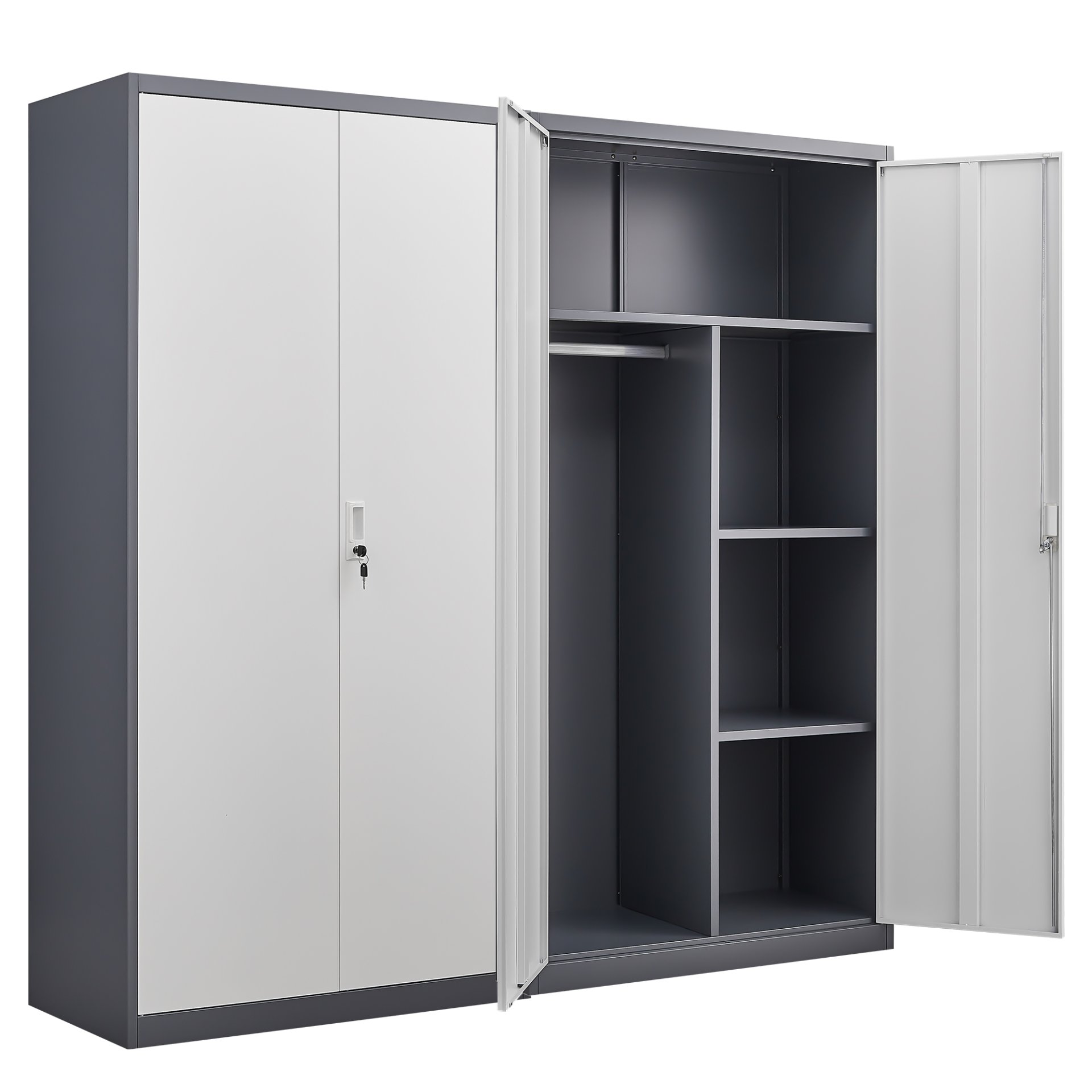 Large Capacity Wardrobe With Hanging Rod And Compartments - Grey - Image 5