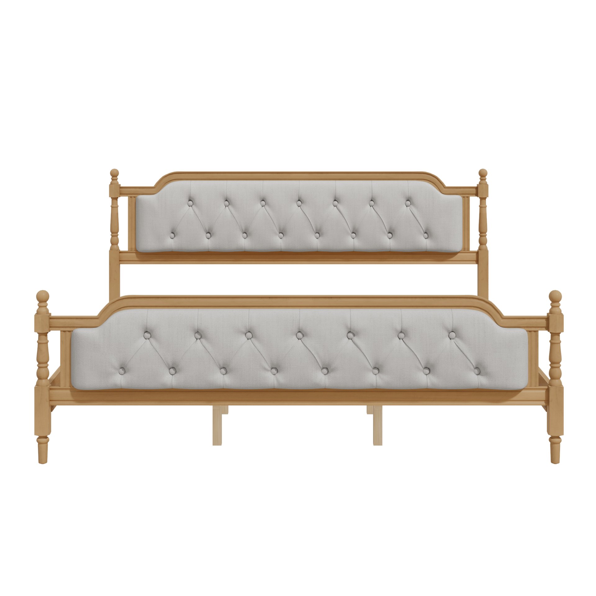 King Size Traditional Style Solid Bed Frame With Upholstered Tufted Headboard, No Box Spring Needed - Walnut - Image 8