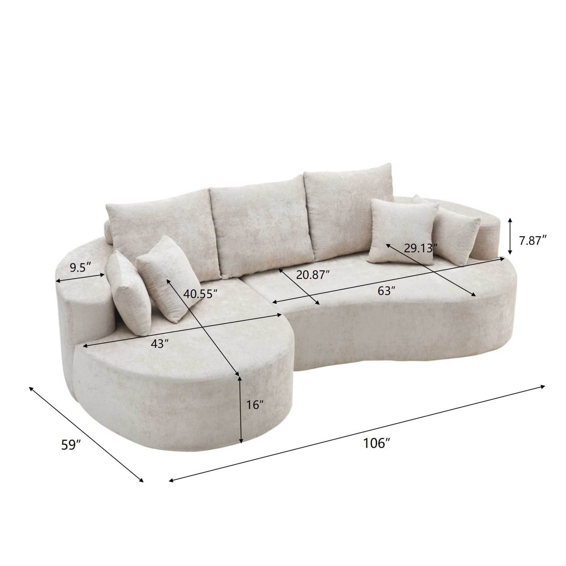 2 Piece Fabric Cloud Curved Sectional Sofa With Chaise For Living Room Bedroom Apartment - Silver Lining - Image 6