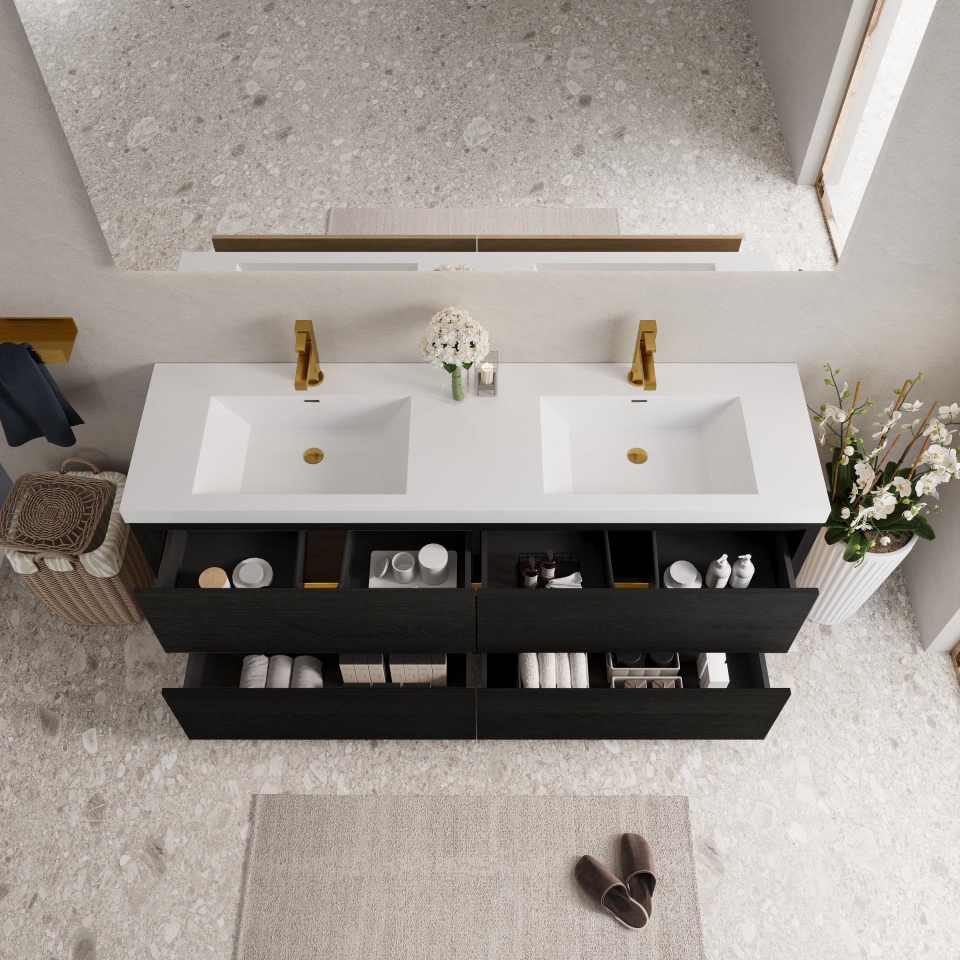 Freestanding Bathroom Vanity With Sink, Bathroom Storage Vanity Cabinet With Stone Resin Countertop And Soft Close Drawers - Espresso - Image 8