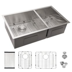 Undermount Double Bowl Kitchen Sink With 60 / 40 Design In 16 Gauge, 9" Depth - Brushed Nickel