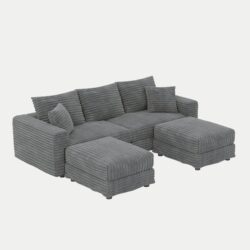 3 Seat Sofa, Deep Seat Couches With Soft Pillows And 2 Ottomans, Convertible Sofa Lounge Chair, For Living Room - Gray