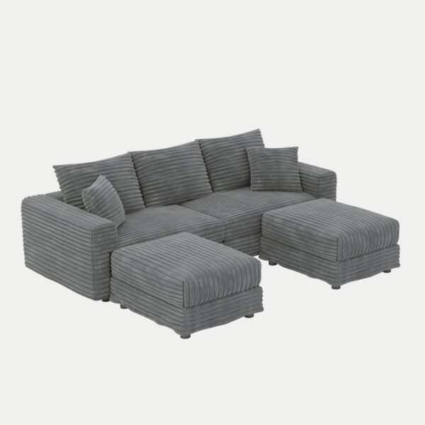 3 Seat Sofa, Deep Seat Couches With Soft Pillows And 2 Ottomans, Convertible Sofa Lounge Chair, For Living Room - Gray