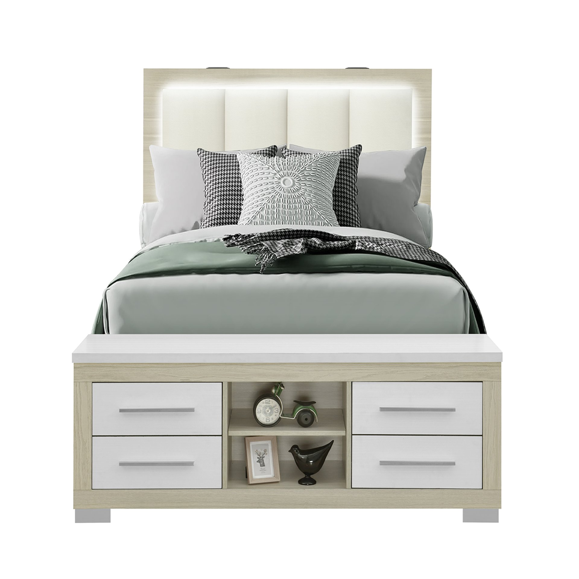 Messa - Full Bed With Bookcase Headboard And Storage - Natural / White - Image 4