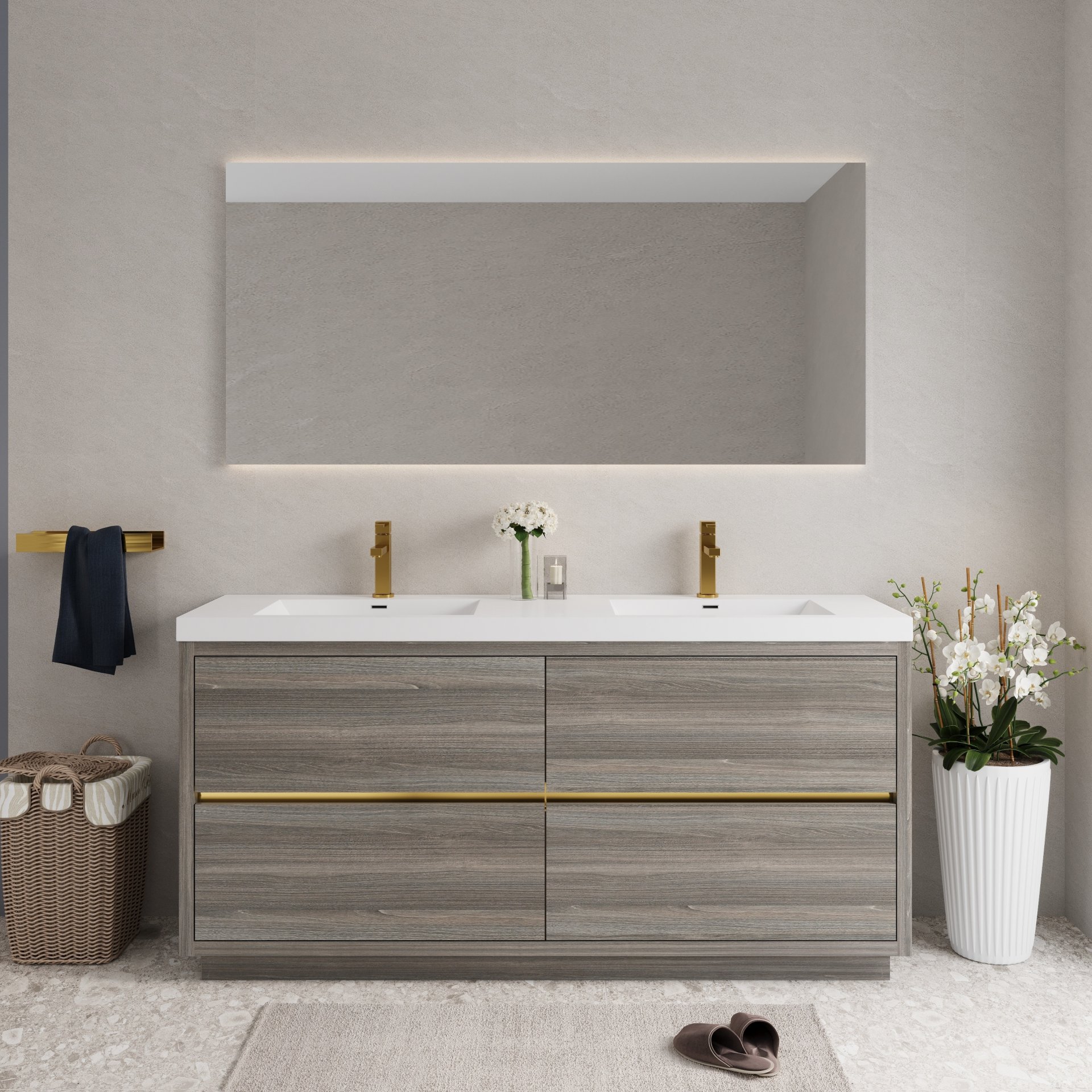 Freestanding Bathroom Vanity With Sink, Bathroom Storage Vanity Cabinet With Stone Resin Countertop And Soft Close Drawers - Ash Gray - Image 10