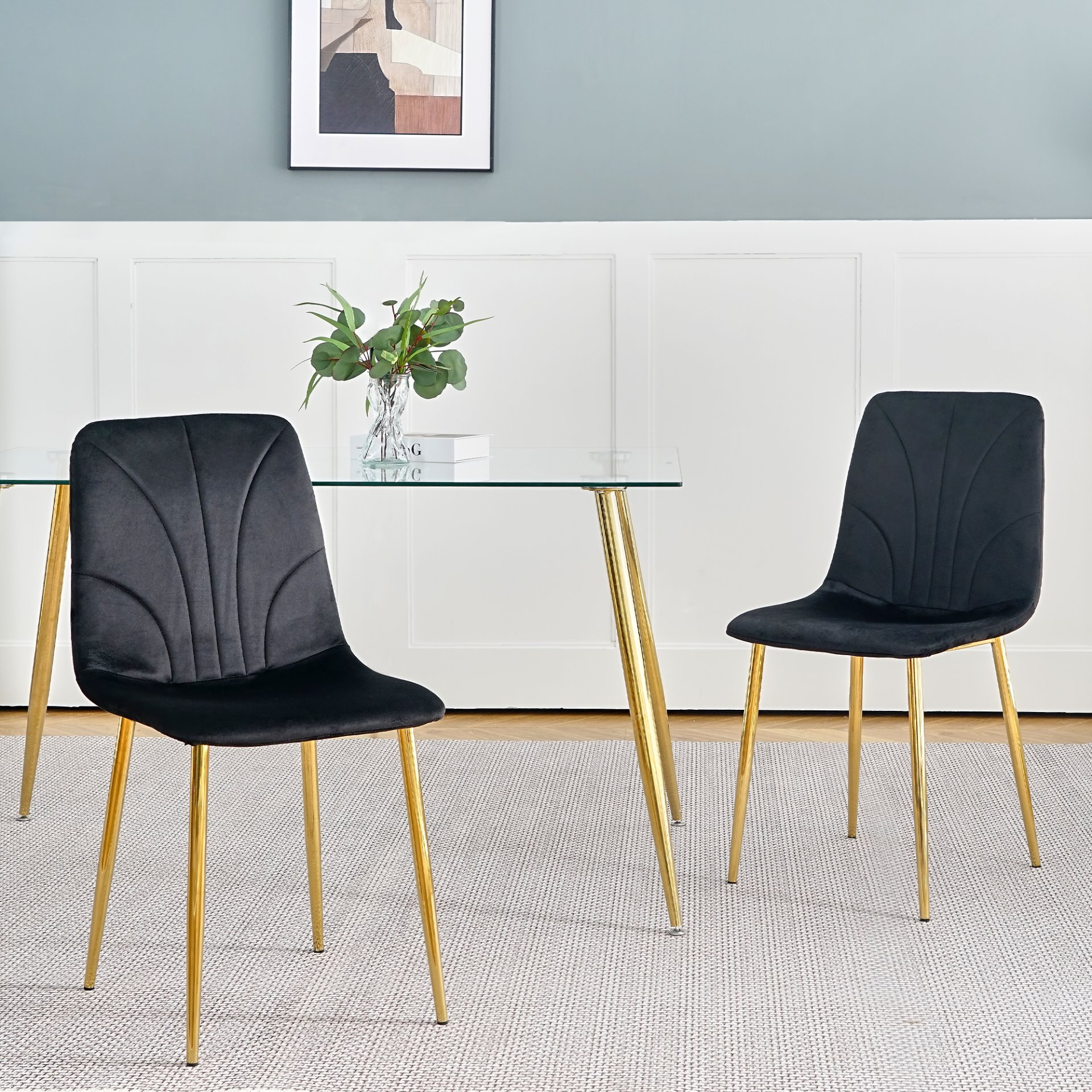 Modern Light Luxury Dining Chair With Gold Metal Legs (Set of 4) - Black - Image 2