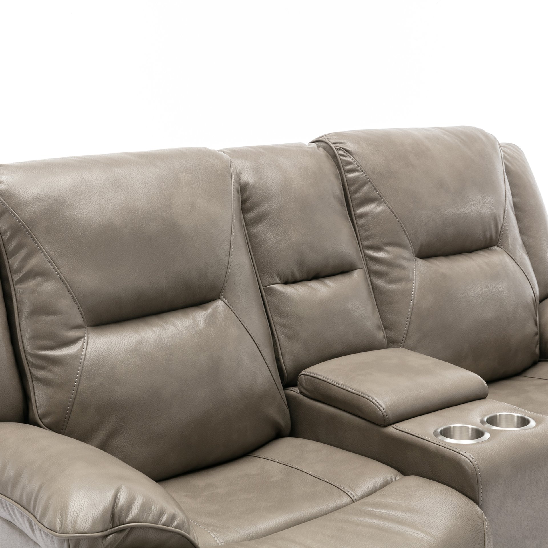 2 Seater Home Theater Recliner Manual Recliner Chair With A Led Light Strip Two Cup Holders And A Storage Box For Living Room - Gray - Image 17