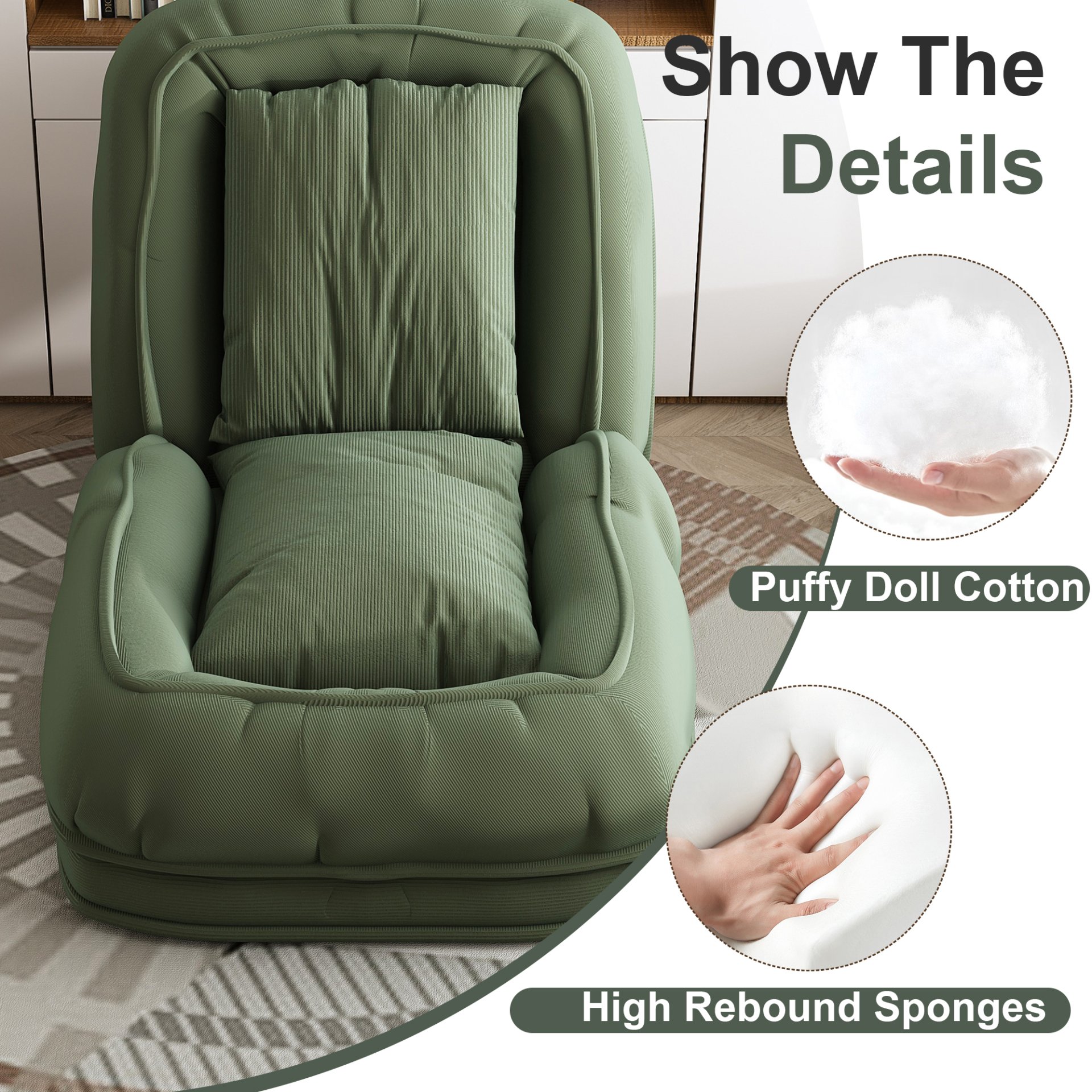 Human Dog Bed, Foldable Lazy Sofa Bed With 5 Adjustable Positions - Green - Image 8