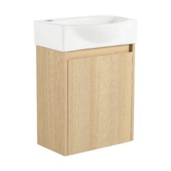 Modern 16" Bathroom Vanity Sink Combo With Ceramic Sink And Cabinet For Small Spaces - Oak