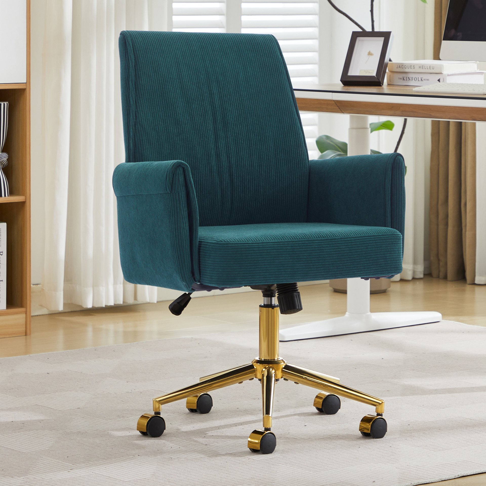 Ergonomic Mid Back Office Chair With Striped Fabric - Green - Image 2