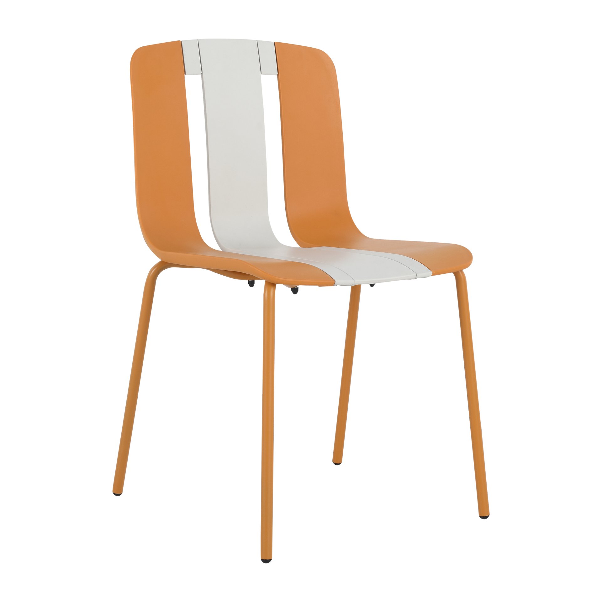 4 Piece Set Of Striped Color Blocking Single Chairs With Long Table - Beige / Tropical Orange / White - Image 22