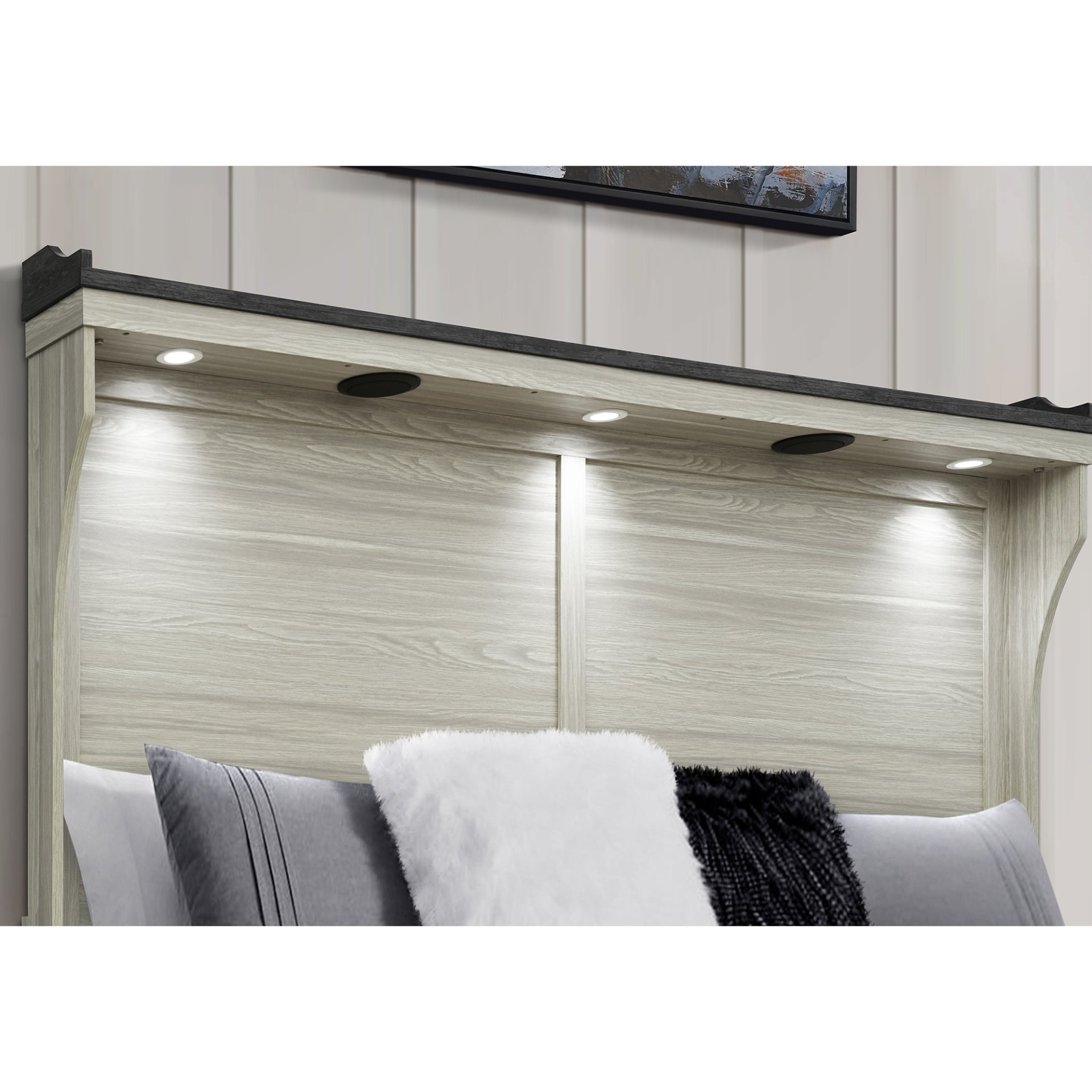 Augusta - Full Bed With Lit Headboard, Panel, Low Profile Design - Beige / Brown - Image 5