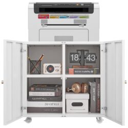 Home Office Printer Stand With Wheels, Mobile Lateral Filing Cabinet - White