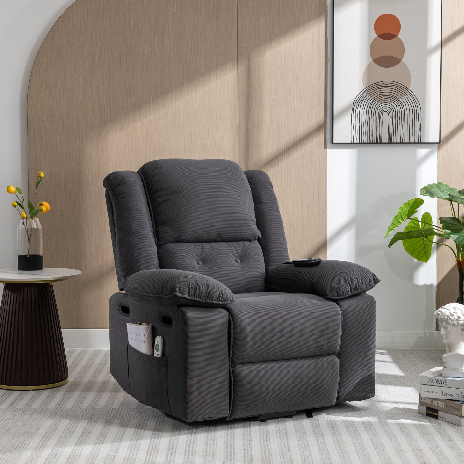 Massage Recliner, Power Lift Chair With Adjustable Massage And Heating Function, Recliner Chair With Infinite Position And Side Pocket - Gray - Image 3