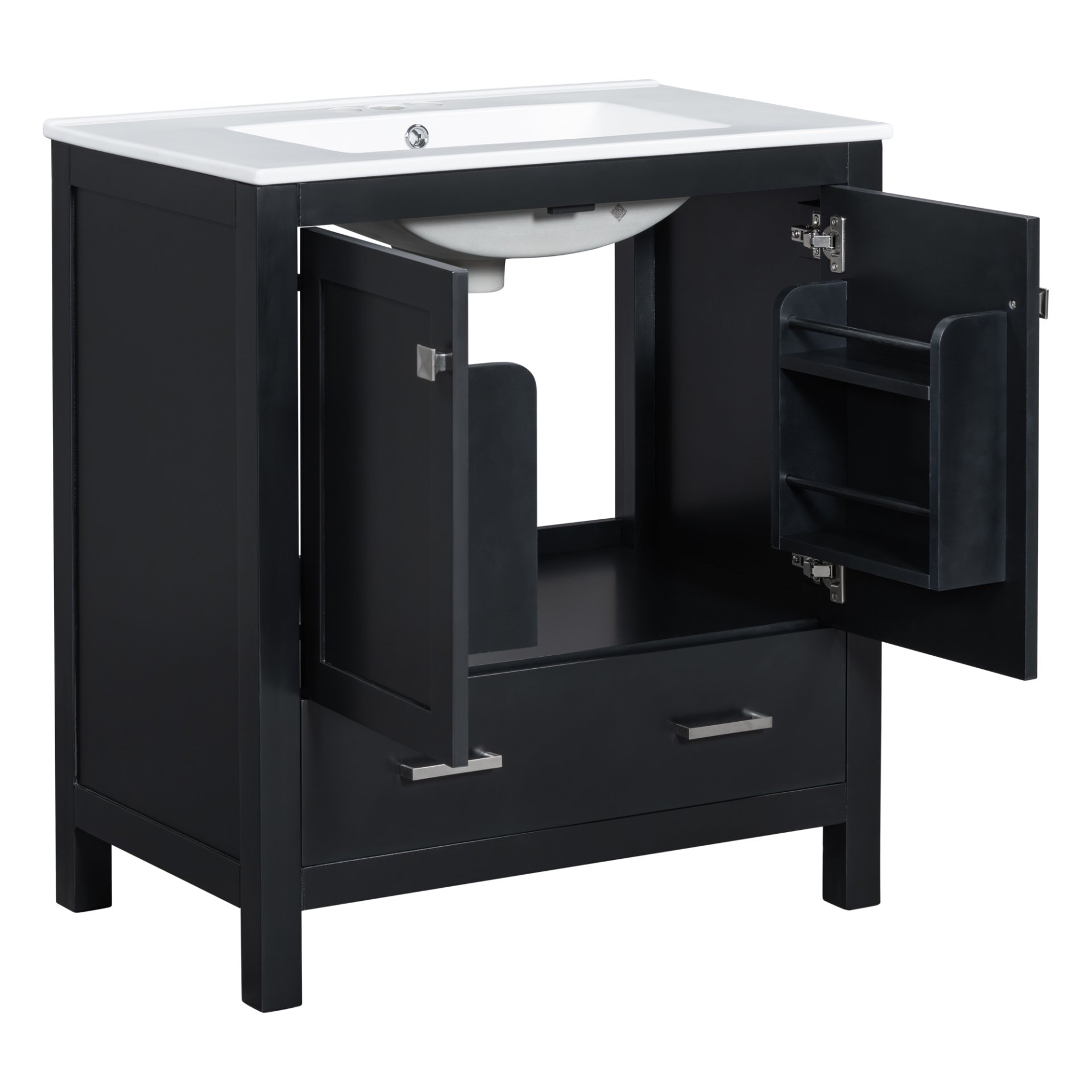 Bathroom Vanity With Single Sink, Combo Cabinet Undermount Sink, Bathroom Storage Cabinet With 2 Doors And A Drawer, Soft Closing, Multifunctional Storage, Solid Wood Frame - Black - Image 16