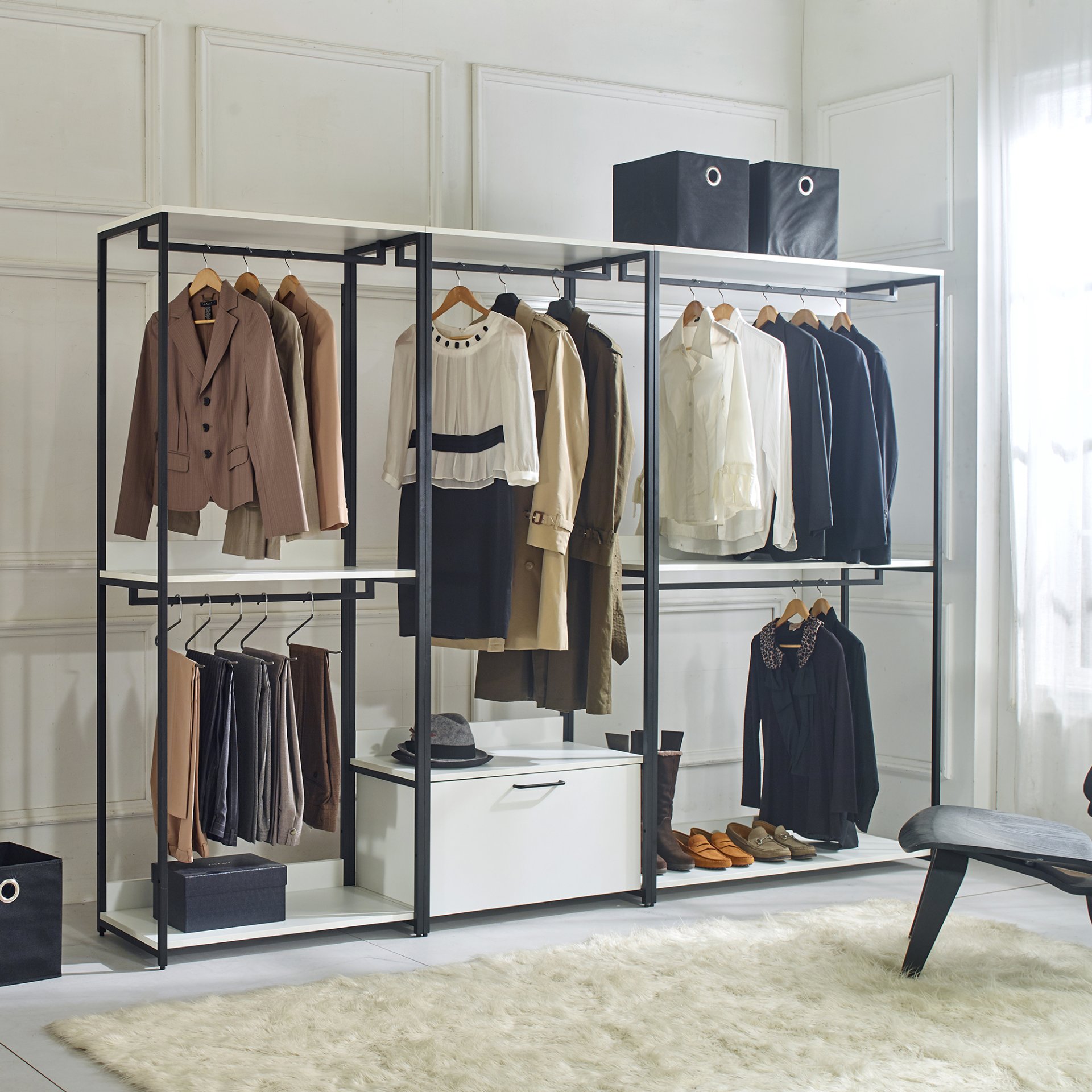 Fiona - Freestanding Walk In Closet System With Metal Frame Melamine - White - Image 2