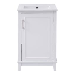 Modern Small Bathroom Vanity Cabinet With Ceramic Basin, Ample Storage, 1 Soft-Close Door - White