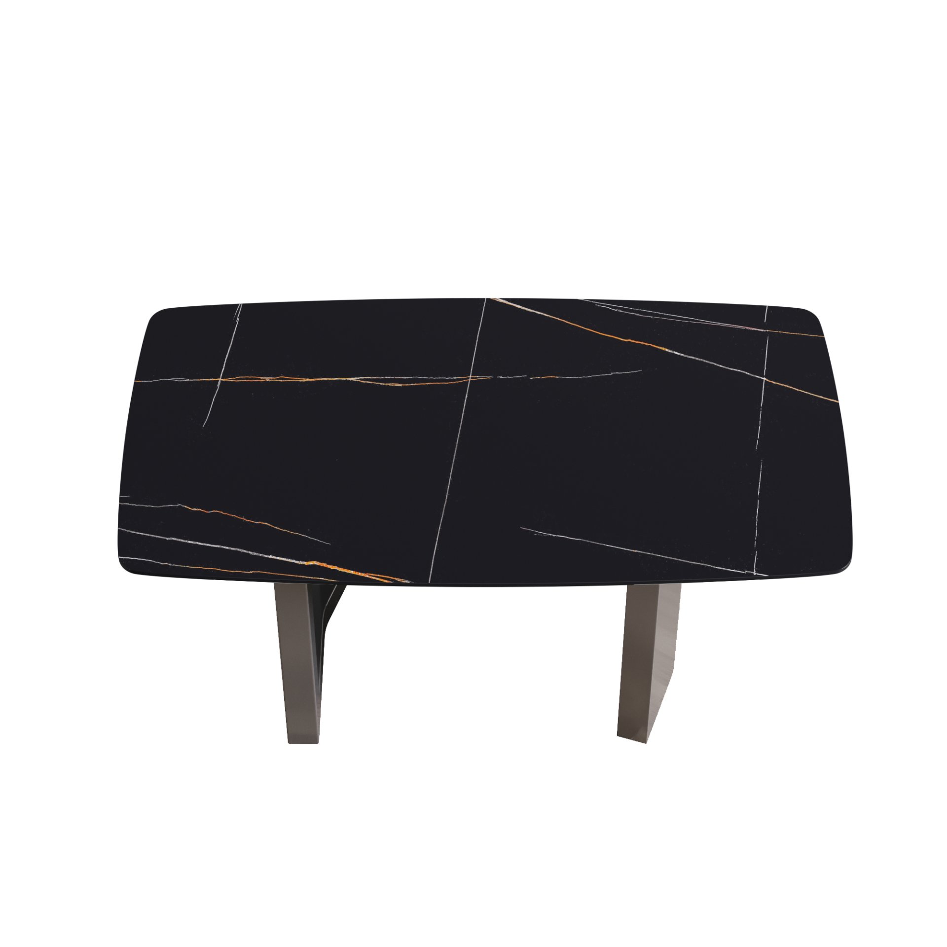 63" Modern Artificial Stone Black Curved Black Metal Leg Dining Table, 6 People - Black - Image 5