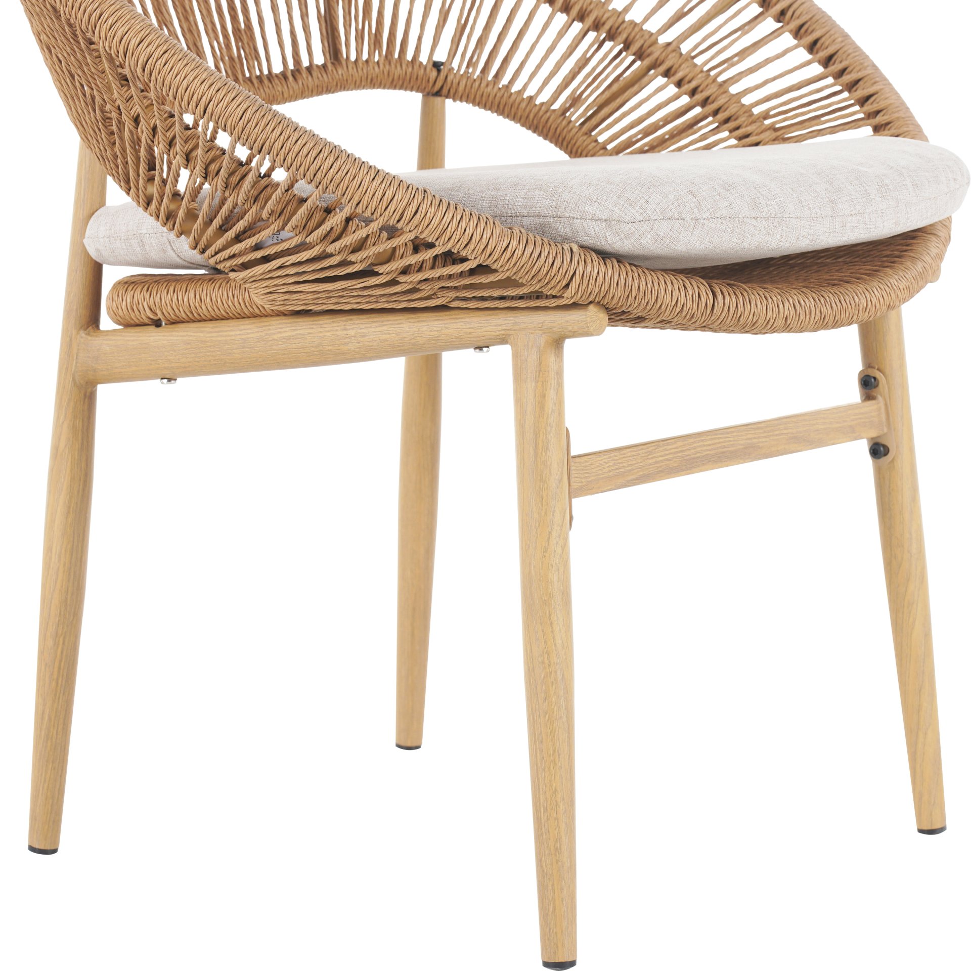 Cyril - Outdoor Wicker Papasan Style Dining Chair (Set of 2) - Beige / Light Brown / Teak - Image 11