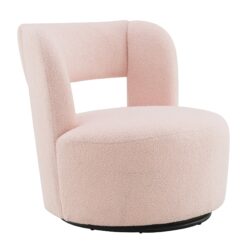 Swivel Barrel Chair With Soft Teddy Fabric, Comfy Round Accent Chair For Living Room.Upholstered Performance Fabric For Living Room Bedroom Reading Waitingroom, 1 Piece, Teddy - Light Pink