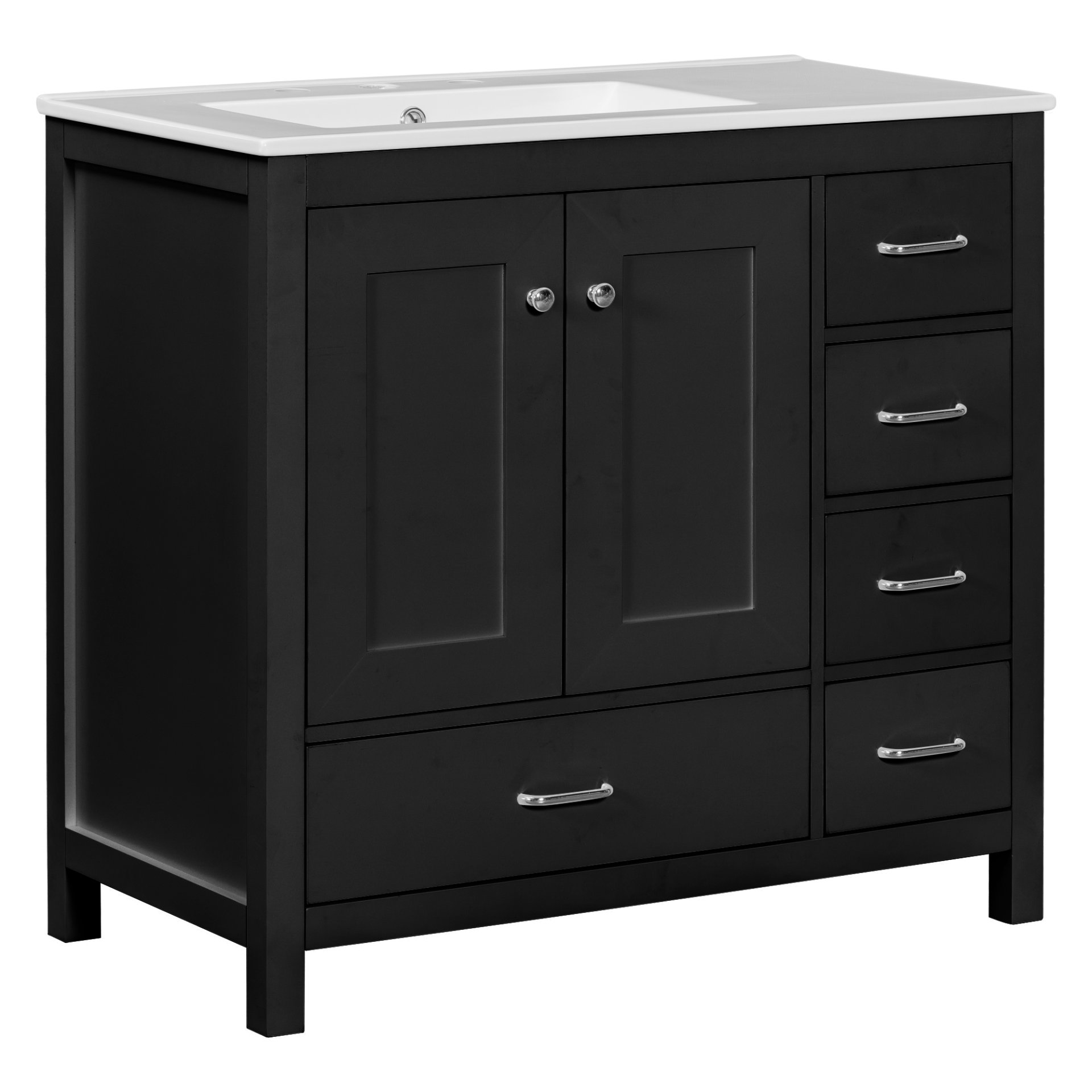 Bathroom Vanity With Ceramic Sink Combo, Abundant Storage Cabinet 2 Soft Close Doors And 5 Drawers - Black - Image 13