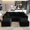 3 Seat Sofa, Deep Seat Couches With Soft Pillows And 2 Ottomans, Convertible Sofa Lounge Chair, For Living Room - Black - Image 15