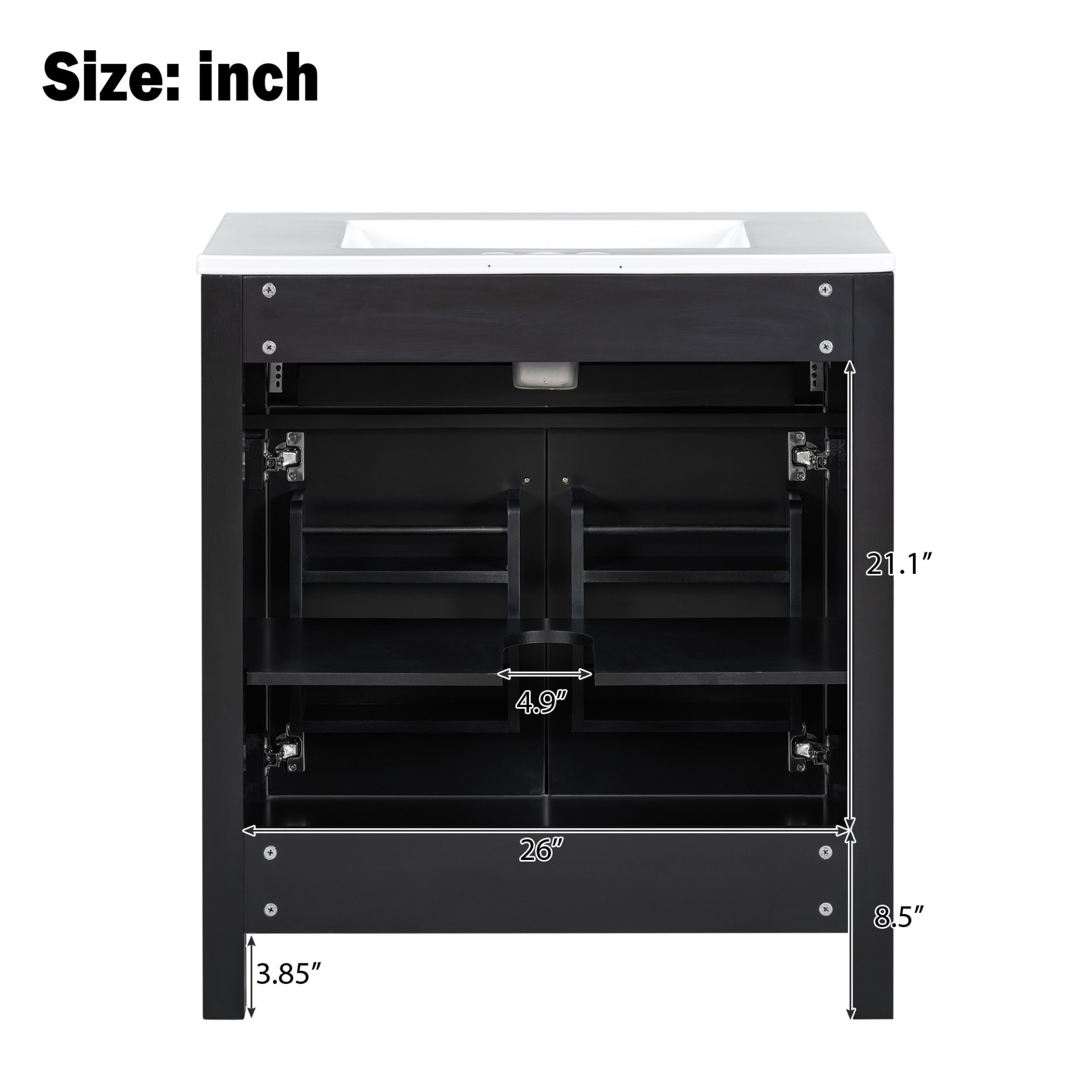 30" Bathroom Vanity With Sink And Soft Close Doors - Black - Image 9