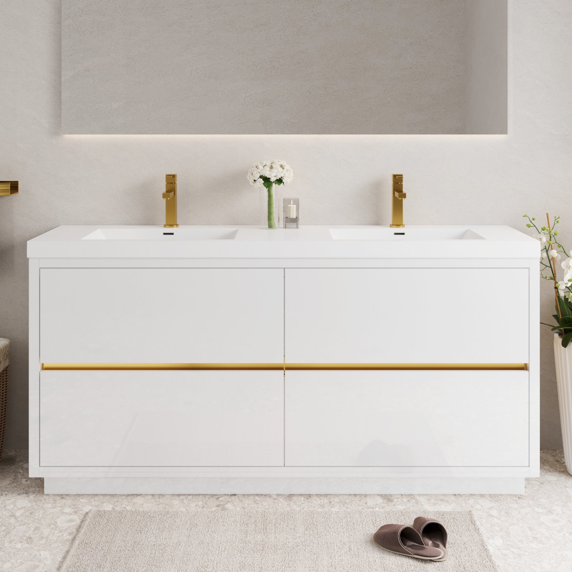 Freestanding Bathroom Vanity With Sink, Bathroom Storage Vanity Cabinet With Stone Resin Countertop And Soft Close Drawers - Glossy White - Image 2